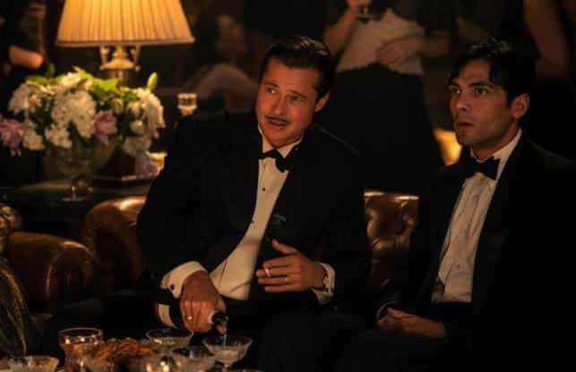 Brad Pitt plays Jack Conrad and Diego Calva plays Manny Torres in Babylon from Paramount Pictures. SCOTT GARFIELD