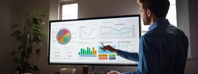 Person using sales data on a monitor to learn more about best practices for guided selling