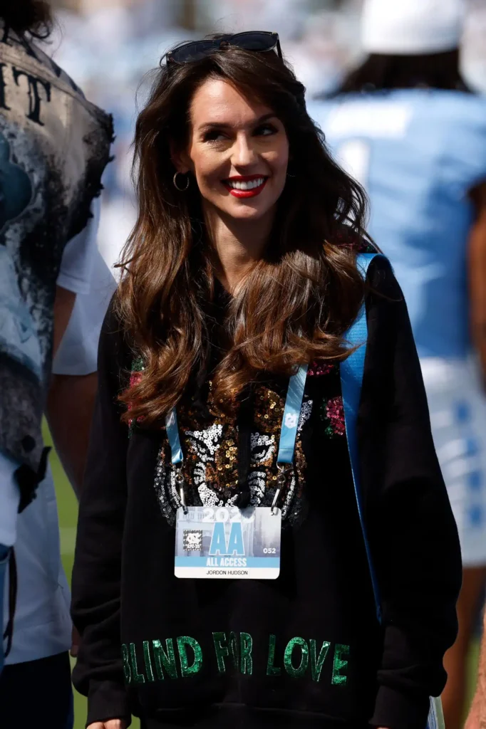head-to-toe Carolina blue outfit at the season opener to a Taylor Swift-inspired